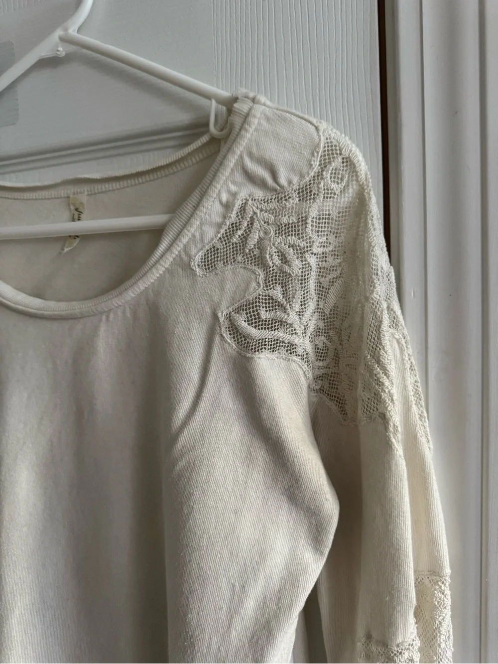 FREE PEOPLE Outer Sunset Ivory Lace Jersey Top S